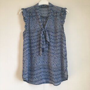 Suzy Shier Sheer Blue Diamond Scale Ruffled Tank Top With Bow - S Coquette